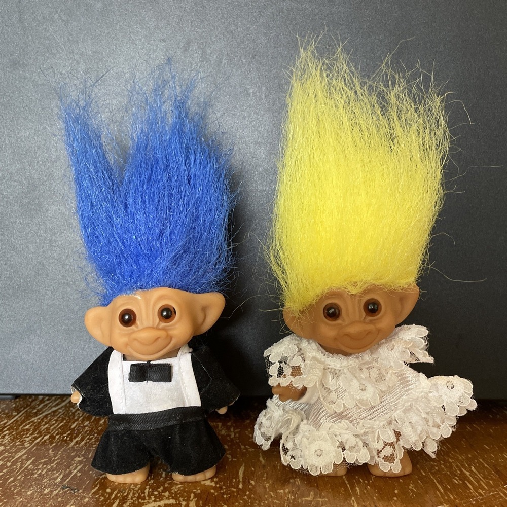 Vintage Wishnik Troll Doll Blue Uneeda Troll Yellow 3"+Hair